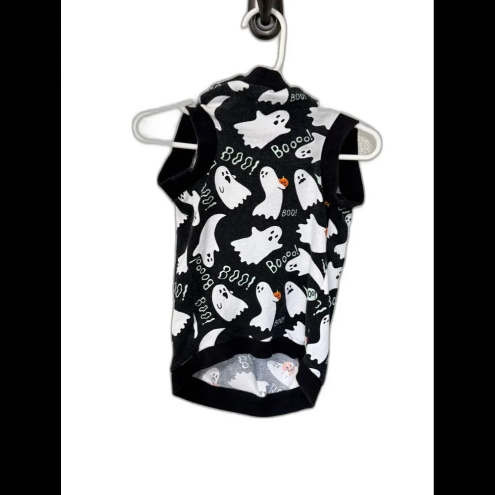 Black Ghost Print Halloween Pet Shirt Medium